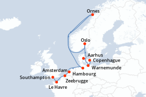 carte itinéraire croisière Europe du Nord 11 jours au départ du port de Copenhague