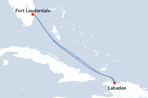 carte itinéraire croisière Caraïbes Bahamas 4 jours au départ du port de Fort Lauderdale