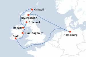 carte itinéraire croisière Europe du Nord 10 jours au départ du port de Hambourg