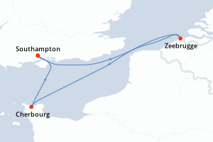 carte itinéraire croisière Europe du Nord 3 jours au départ du port de Southampton