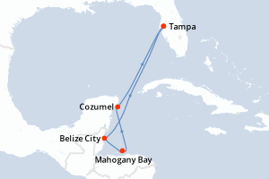carte itinéraire croisière Caraïbes Mexique 6 jours au départ du port de Tampa