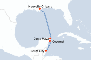 Carte de l'itinéraire de croisière Nouvelle-Orleans-Nouvelle-Orleans d'une durée de 6 jours