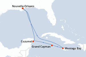 carte itinéraire croisière Caraïbes Mexique 7 jours au départ du port de Nouvelle-Orleans