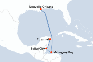 carte itinéraire croisière Caraïbes Mexique 7 jours au départ du port de Nouvelle-Orleans