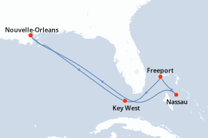 carte itinéraire croisière Caraïbes Mexique 7 jours au départ du port de Nouvelle-Orleans
