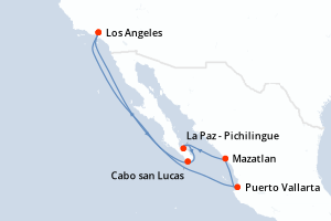Carte de l'itinéraire de croisière Los Angeles-Los Angeles d'une durée de 8 jours