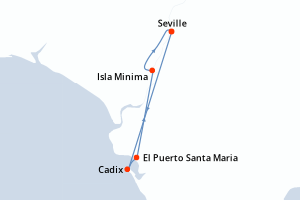 Carte de l'itinéraire de croisière Seville-Seville d'une durée de 5 jours