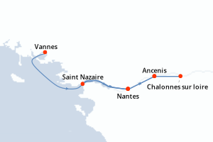 Carte de l'itinéraire de croisière Vannes-Nantes d'une durée de 7 jours