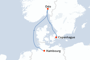 Carte de l'itinéraire de croisière Copenhague-Hambourg d'une durée de 3 jours