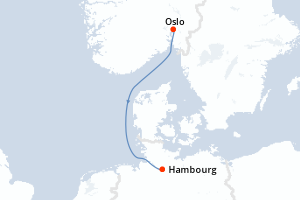 carte itinéraire croisière Europe du Nord 2 jours au départ du port de Oslo