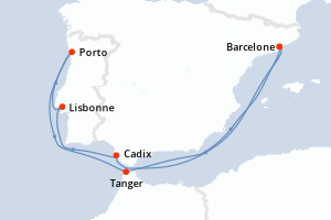 carte itinéraire croisière Méditerranée 9 jours au départ du port de Barcelone