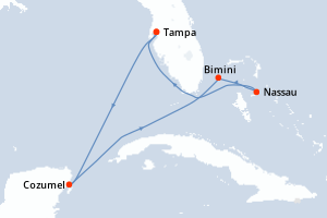 carte itinéraire croisière Caraïbes Mexique 7 jours au départ du port de Tampa
