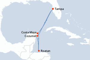 Carte itinéraire croisière Mexique , Honduras - 7 jours au départ de Tampa - Caraïbes Mexique