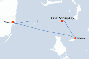 carte itinéraire croisière Caraïbes Bahamas 3 jours au départ du port de Miami