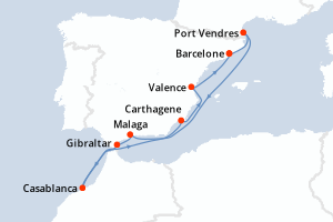 carte itinéraire croisière Méditerranée 10 jours au départ du port de Barcelone