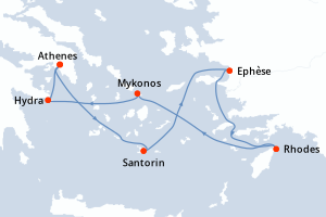 carte itinéraire croisière Méditerranée 7 jours au départ du port de Le Piree - Athenes