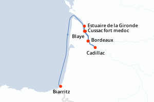 Carte de l'itinéraire de croisière Biarritz-Bordeaux d'une durée de 7 jours