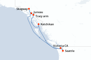 Carte de l'itinéraire de croisière Seattle-Seattle d'une durée de 7 jours