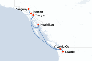 carte itinéraire croisière Alaska 7 jours au départ du port de Seattle