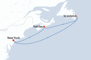 Carte de l'itinéraire de croisière New York-New York d'une durée de 5 jours