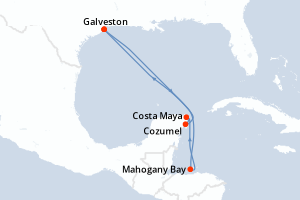 Carte de l'itinéraire de croisière Galveston-Galveston d'une durée de 7 jours