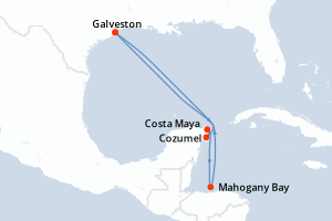 Carte de l'itinéraire de croisière Galveston-Galveston d'une durée de 7 jours