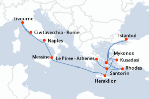 carte itinéraire croisière Sicile 11 jours au départ du port de Civitavecchia - Rome