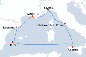 carte itinéraire croisière Sicile 7 jours au départ du port de Marseille