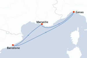 Carte de l'itinéraire de croisière Genes-Genes d'une durée de 3 jours