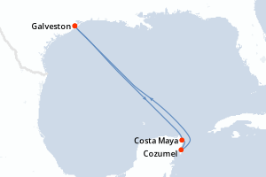 carte itinéraire croisière Caraïbes Mexique 5 jours au départ du port de Galveston