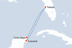 carte itinéraire croisière Caraïbes Mexique 5 jours au départ du port de Tampa