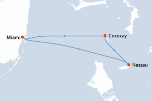 Carte itinéraire croisière États-Unis , Mexique , Bahamas - 4 jours au départ de Miami - Caraïbes Bahamas