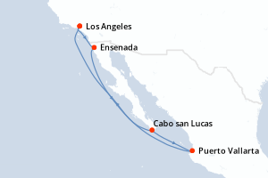 carte itinéraire croisière Amérique du Nord 7 jours au départ du port de Los Angeles