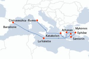 carte itinéraire croisière Méditerranée 10 jours au départ du port de Barcelone