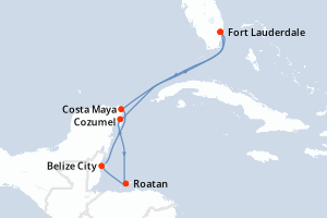 carte itinéraire croisière Caraïbes Bahamas 7 jours au départ du port de Fort Lauderdale