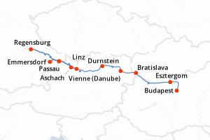 carte itinéraire croisière Danube 7 jours au départ du port de Budapest