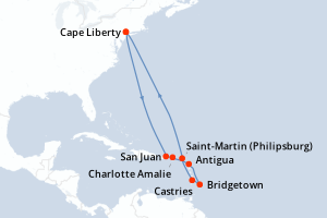carte itinéraire croisière Amérique du Nord 12 jours au départ du port de Cape Liberty