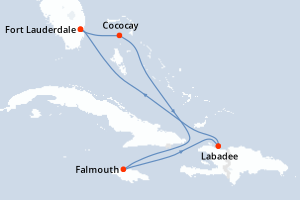 carte itinéraire croisière Caraïbes Bahamas 6 jours au départ du port de Fort Lauderdale