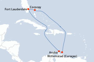 carte itinéraire croisière Caraïbes Bahamas 8 jours au départ du port de Fort Lauderdale