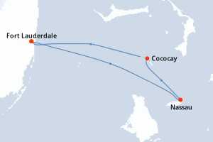 carte itinéraire croisière Caraïbes Bahamas 3 jours au départ du port de Fort Lauderdale