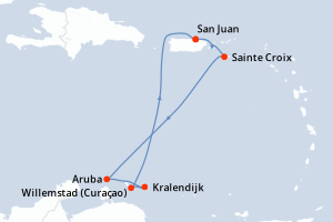 Carte de l'itinéraire de croisière San Juan-San Juan d'une durée de 7 jours