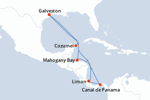 carte itinéraire croisière Caraïbes Mexique 10 jours au départ du port de Galveston