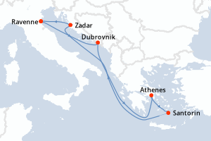 carte itinéraire croisière Adriatique 7 jours au départ du port de Ravenne