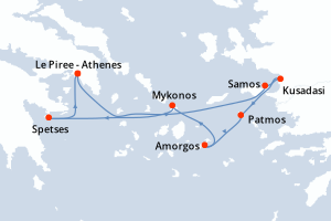 carte itinéraire croisière Méditerranée 7 jours au départ du port de Le Piree - Athenes
