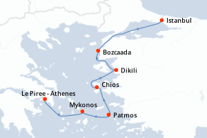 carte itinéraire croisière Méditerranée 7 jours au départ du port de Le Piree - Athenes