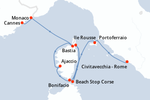 carte itinéraire croisière Méditerranée 7 jours au départ du port de Cannes