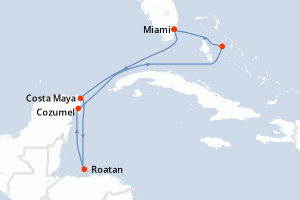 carte itinéraire croisière Caraïbes Bahamas 7 jours au départ du port de Miami