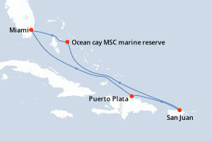carte itinéraire croisière Caraïbes Bahamas 7 jours au départ du port de Miami