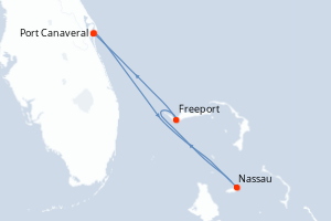 Carte de l'itinéraire de croisière Port Canaveral-Port Canaveral d'une durée de 4 jours
