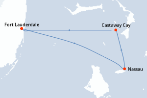 carte itinéraire croisière Caraïbes Bahamas 4 jours au départ du port de Fort Lauderdale